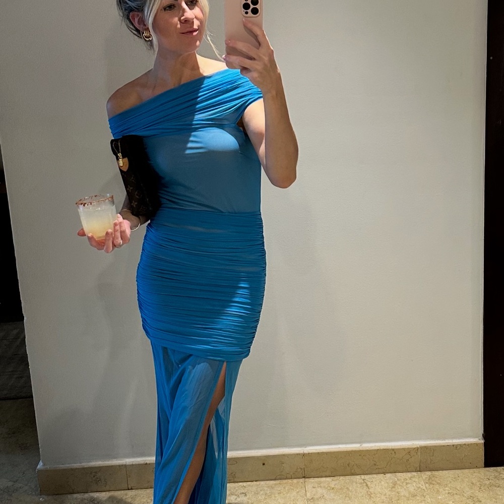 Elegant Blue Off-Shoulder Dress